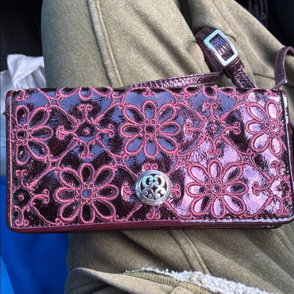 Brighton “Valencia” Floral Embroidered Clutch - Burgundy